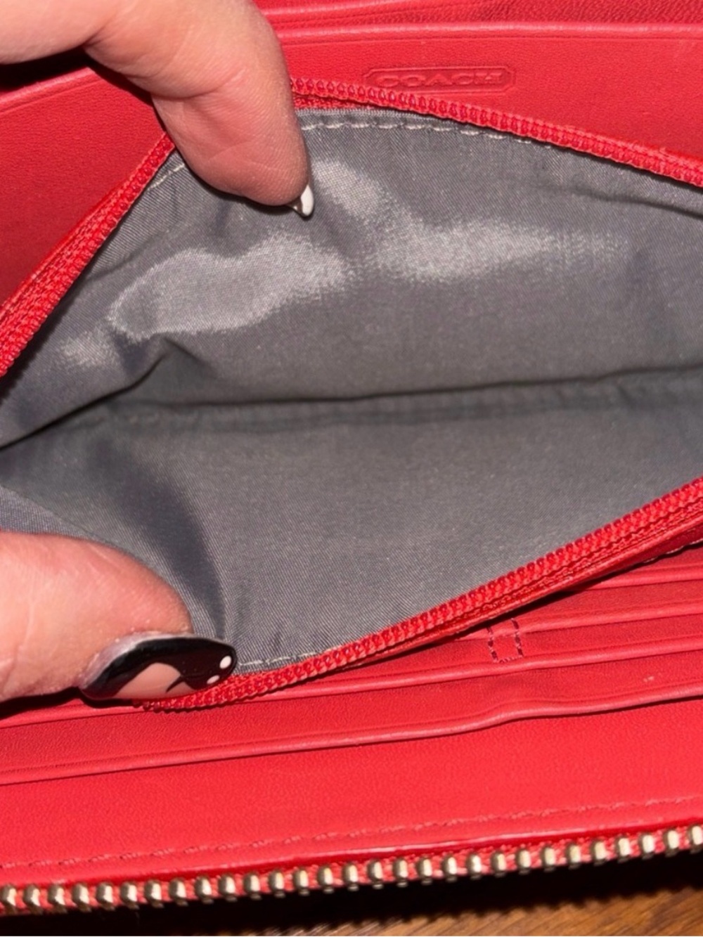Coach Glossy Patent Leather Wallet in Coral Red - Picture 10 of 13